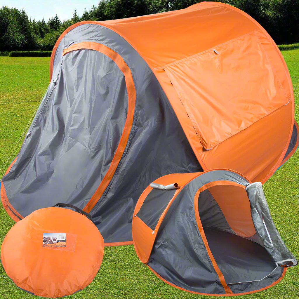 Cort de camping pliabil, Zola®, plasa de tantari, fereastra, inchidere fermoar, husa depozitare, portocaliu cu gri Cort de camping pliabil, Zola®, plasa de tantari, fereastra, inchidere fermoar, husa depozitare, portocaliu cu gri